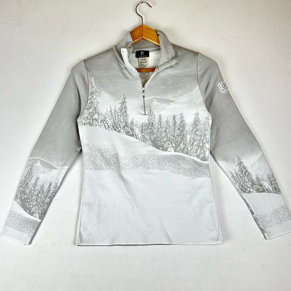 Newland Scenic Mountain Motif Quarter Zip Sweater Skiing Outdoors Made in Italy